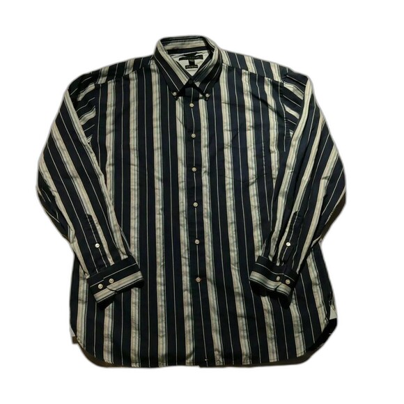 Tommy Hilfiger Men  Shirt Sz XL Cotton Long Sleeves Striped Blue Business - Picture 1 of 7